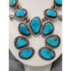 Native American Handmade Turquoise & Squash Blossom Necklace In Sterling Silver 24in Long Weighs 195g